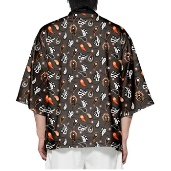 Japon Geleneksel Paisley Baskı Samurai Hırka Büyük Boy Haori Kadın Erkek Harajuku Kimono Cosplay Bluz Yukata Giyim