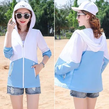 Kadın güneş koruma giyimi 2023 Yeni Yaz Anti-UV Ceket Kapşonlu Nefes Uzun Kollu Açık İnce Öğrenci Kısa Ceketler