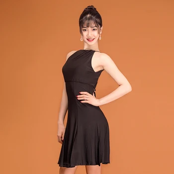 Kadın Siyah Latin Dans Elbise Yaz Kolsuz Uygulama Elbise Rumba Balo Salonu Dans Elbise Yetişkin Kulübü Modern Dans Giyim JL5252
