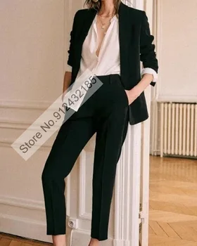 Kadınlar uzun Kollu Takım elbise Blazer Dış Giyim Üst-Bayan Takım Elbise uzun Pantolon-Üst Alt Şık 2 adet Set