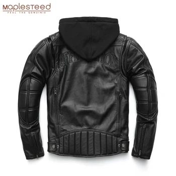 Kalın Motosiklet kapüşonlu ceket Erkek Deri Jacket100 % Sığır Derisi Hakiki Deri Ceket Kış Biker Ceket Moto Giyim M223