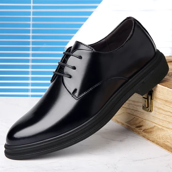Klasik ayakkabı Adam Sivri sivri uçlu ayakkabı Erkek Deri Siyah Düğün Ayakkabı lace up Oxford Resmi Ayakkabı moda elbise ayakkabı erkekler