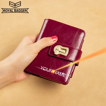 Kraliyet Bagger RFID Blok Fermuar küçük cüzdan Kadınlar ıçin kart tutucu Hakiki Inek Deri Küçük bozuk para cüzdanı Moda Bağbozumu 8017