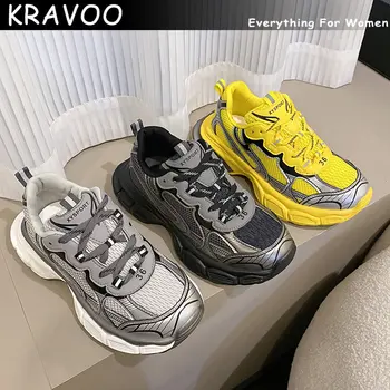 KRAVOO Kadın Ayakkabı Karışık Renk Kadın Ayakkabı Örgü kadın spor ayakkabı Lace Up Platformu Muffin Ayakkabı Çift spor ayakkabı 2023