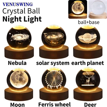 Kristal Top Gece Lambası Astronot 3D Ay Lambası Parlayan Planet Galaxy Gece Lambası Cam Küre Ev Dekor noel hediyesi Lamba