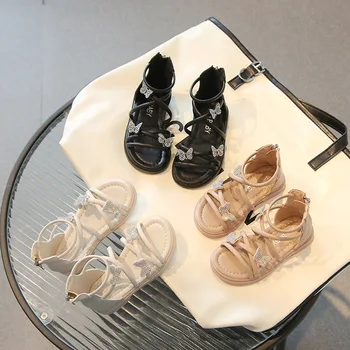 Kızlar Sandalet Fermuar Taklidi Desen Yumuşak Taban Yaz Roma Flats Ayakkabı Basit Moda Prenses Serin Botlar