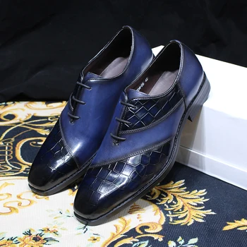 Lüks erkek Elbise Ayakkabı İnek Patent Deri Lace Up Timsah Desen Oxford Brogue Ofis Düğün Parti Resmi Ayakkabı Erkekler için