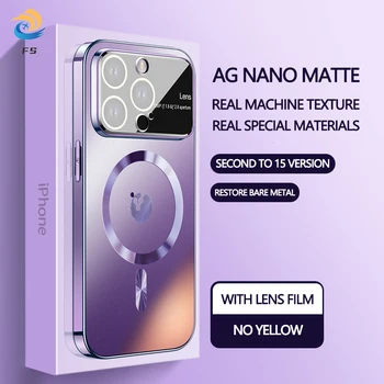 Manyetik AG Nano mat telefon kılıfı için İphone 11 12 13 14 Pro Max 14 artı Lens koruma buzlu arka panel kapak Magsafe için