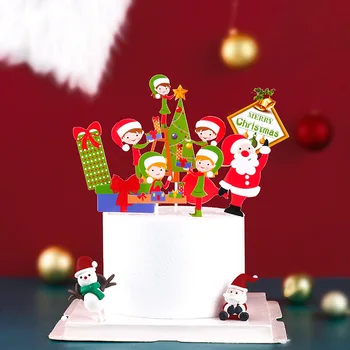 Merry Christmas Kek Topper Tema Noel Baba Çocuklar Ayı Pişirme Kek Dekorasyon için Çocuk Hediye Cupcake Toppers Parti İyilik