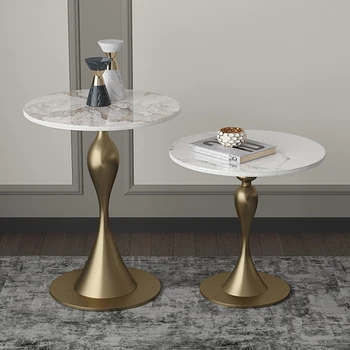 Metal Destek Servis Masaları Altın 2 Set Lüks Küçük Yuvarlak Kanepe Yan Masalar doğal mermer masa Üstü Masası Oturma Odası İçin