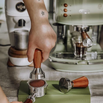MHW-3BOMBER 51mm 58.35 mm Kahve Sabotaj Espresso Basın Seviye Aracı Vintage katı ahşap Saplı Profesyonel Ev Barista Aksesuarları