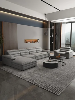 Minimalist Modern Üç kişilik kanepe Oturma odası, çıkarılabilir yıkanabilir kumaş mobilyalara sahip deri kanepe ile donatılmıştır