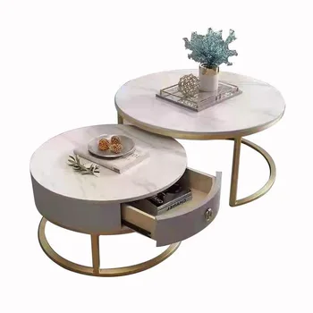 Minimalist oturma odası kahve sehpası Çift Yuvarlak Kaya Kurulu Küçük Aile tipi Modern Demir çay masası