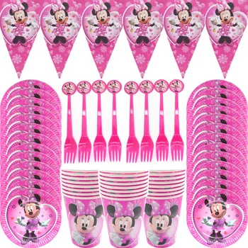 Minnie Mouse bebek bir yaşında doğum günü partisi Tek Kullanımlık sofra dekor afiş balonlar dekorasyon doğum günü partisi malzemeleri