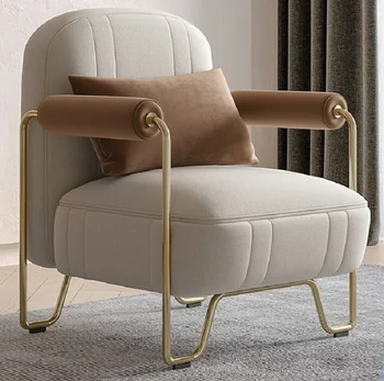Modern lüks boş sandalye son derece basit oturma odası tek tasarımcı metal çerçeve kumaş kanepe sandalye