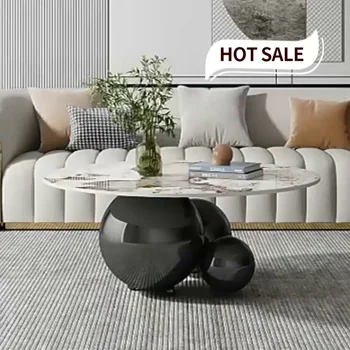 Modern minimalist tasarımcı yuvarlak parlak kaya çay masası minimalist paslanmaz çelik ev şekilli online ünlü topu çay sekmesi