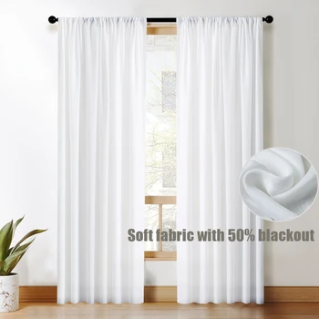 MRTREES %50 % Gölgeleme Katı Beyaz Tül Perdeler Oturma Odası Yatak Odası Ev Dekor için Modern Şeffaf Vual Mutfak Pencere Perdeleri