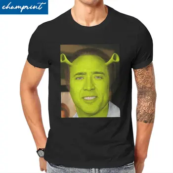 Nicolas Cage Shrek erkek T Shirt Yenilik Tee Gömlek Kısa Kollu Ekip Boyun T-Shirt Saf Pamuk Artı Boyutu Giyim