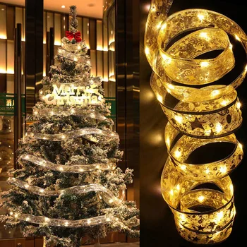 Noel dekorasyon 1 M / 2 M / 4 M LED şerit ışıkları yılbaşı ağacı süsleri DIY yaylar dize ışıkları Navidad yeni yıl asılı dekorlar