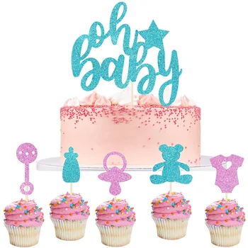 Oh Bebek Kek Toppers biberon Bebek Meme Fincan Kek Toppers Bebek Duş Erkek Kız Mutlu Bir 1st Doğum Günü Partisi Kek Dekor