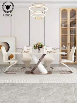 Parlak Kayrak yemek masası Modern Basit Lüks Ev Küçük Daire Dikdörtgen Tasarımcı Yeni yemek masası ve Sandalye Kombinasyonu