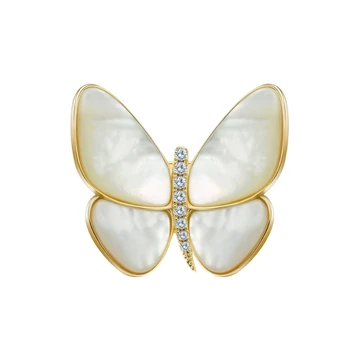 Parlayan U İnci Kabuk Kelebek Broş Lüks Beyaz Siyah Sarı Renk Kadınlar için Güzel Takı
