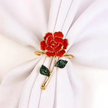 Peçete Tutucu Çiçek Tasarım Romantik Dekoratif Alaşım Mutlu sevgililer Günü Gül Çiçek Peçete Halkası Dekor Ev Dekor