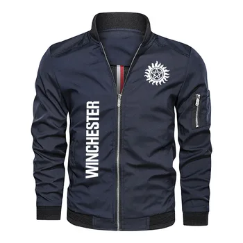 Rahat Fermuar Cepler erkek ceket Tops Winchester logo baskı Rüzgar Geçirmez punk Harajuku Bahar Sonbahar Askeri erkek ceket
