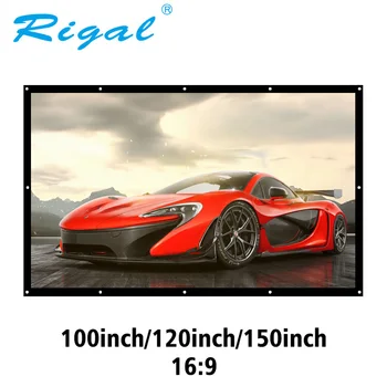 Rigal Taşınabilir 100 120 150 İnç Projeksiyon Ekranı 3D HD Duvara Monte projeksiyon perdesi Tuval 16: 9 Beyaz Ekran Ev Sineması Filmi