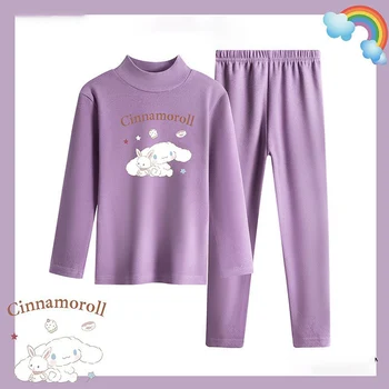 Sanrio Derong Çocuk termal iç çamaşır Sonbahar Kış Seti Cinnamoroll Hello Kitty Kız Karikatür Anime Yarım Balıkçı Yaka Pijama