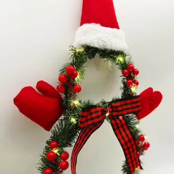 Santa Şapka Çelenk Şenlikli Kardan Adam Led Çelenk Canlı Ön Kapı Dekorasyon ile Yapay Çam Ladin Berry için Noel