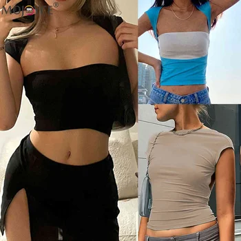 Seksi Kadın Tank Top Y2K Tarzı kısa tişört Üst Kazak Kolsuz Backless Katı Renk Slim Fit XS-L Plaj Partisi için
