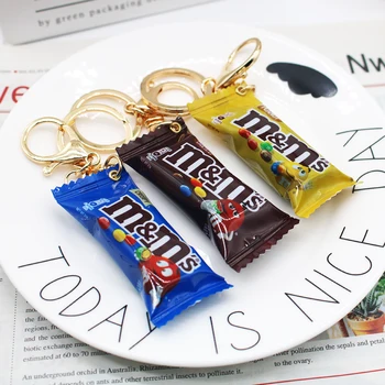 Simülasyon Komik M fasulye şeker çanta Kabarcık Anahtarlık Yaratıcı çikolata Aperatif kolye moda hediye oyuncak