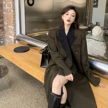Sonbahar ve Kış Kore Tasarım Yüksek Anlamda Rüzgarlık Hırka Ceket Kadın Hepburn Orta Uzunlukta Uzun Kollu Hırka Ceket