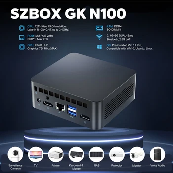 SZBOX GK N100 N95 Mini PC Windows 11 PRO DDR4 NVME SSD 2.5 G LAN 2.4 G 5G Çift WiFi Bluetooth USB3. 2 Çift Ekran Mini Bilgisayar
