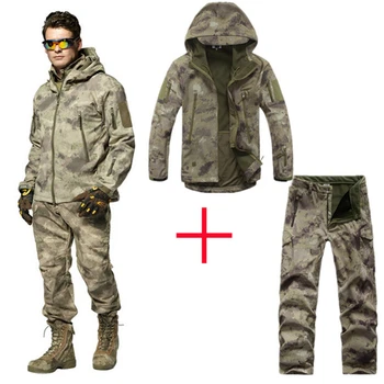 Taktik Yumuşak Kabuk Kamuflaj TAD Ceket Setleri Erkekler Açık Su Geçirmez Sıcak Polar Ceket Yürüyüş Kamp Avcılık Ordu Elbise Takım Elbise