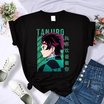 Tanjiro Kimetsu Hiçbir Yaiba iblis avcısı Anime Tişörtleri Kadın Yumuşak hoş T-Shirt Spor Yaz Üstleri Sokak Hip Hop Kısa Kollu