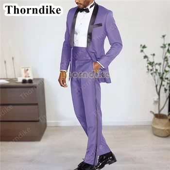 Thorndike Damat Mavi Gri Yeşil Düğün Smokin erkek Menekşe Siyah Şal Yaka Damat Giyim Resmi Balo Erkek Takım Elbise Blazer Pantolon