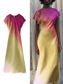 TRAF Kadınlar Yeni Moda Kravat Boyalı uzun elbiseler 2023 İlkbahar Yaz Zarif Kolsuz Kat Tatlı Vestidos Yüksek Sokak Dış Giyim