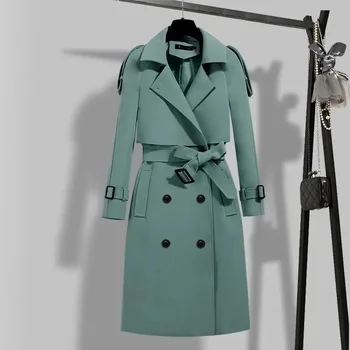 Trençkot Kadınlar için Yeni Bahar Sonbahar Mont 2023 Yaka Kruvaze Uzun Rüzgarlık Kadın Palto kadın Giyim 4XL