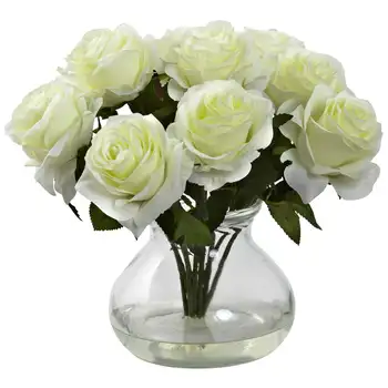 Vazolu Gül Aranjmanı Yapay Çiçekler, Beyaz