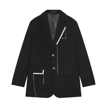 Yeni Bahar erkek Takım Elbise Akademik Tarzı Siyah Beyaz Dikiş Uzun Kollu Tek Göğüslü Gevşek Pamuk Hattı Takım Elbise Ceket A166