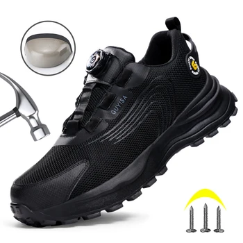 Yeni Döner Düğme İş Güvenliği Ayakkabıları Erkekler Güvenlik Koruyucu Botlar Çelik Ayak Yıkılmaz Anti-delinme Ayakkabı Spor Ayakkabı