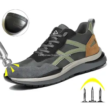 Yeni Güvenlik Ayakkabıları Erkekler İçin Çelik Burunlu Sneaker Endüstriyel iş ayakkabısı Delinme Geçirmez İş Güvenliği Botları nefes alan inşaat ayakkabıları