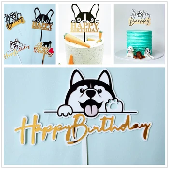 Yeni Pet Mutlu Doğum Günü Akrilik Kek Topper Yavru Köpek Kek Topper Akrilik Çift Dıy Pet Doğum Günü Partisi Kek Dekorasyon