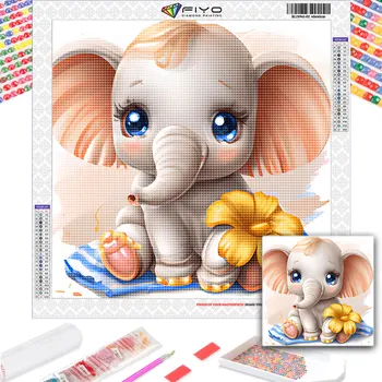 Yeni Tam Kare / yuvarlak Elmas Boyama 5D DIY Nakış Sevimli Bebek Fil Ev Dekor Mozaik Çiçek Hayvanlar Duvar Sticker