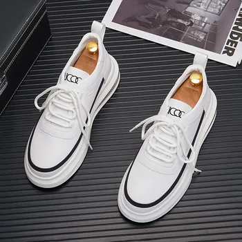 Yeni Tasarımcı Beyaz Deri Ayakkabı Erkekler İçin Lüks Hava Yastığı Platformu Sneakers Casual Ayakkabı Zapatos Adam Chaussure Homme