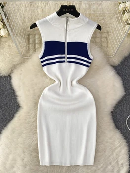 YuooMuoo Ins Moda Seksi Paket Kalça Bodycon Mini Elbise Kadın Kolsuz Örme yaz elbisesi Kore Parti Vestidos