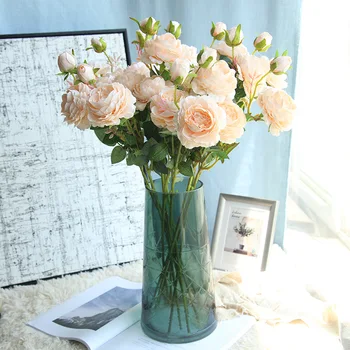 Yüksek Kaliteli yapay çiçekler Beyaz İpek Şakayık Mavi Gelin Buketi Düğün Dekor Sahte Çiçek Ev Aksesuarları Zanaat