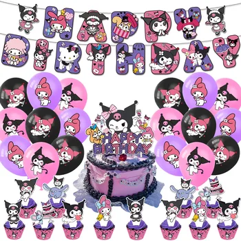 Çocuklar kızlar Doğum günü Kuromii tema parti malzemeleri Cupcake Deco afiş bayrak balon için